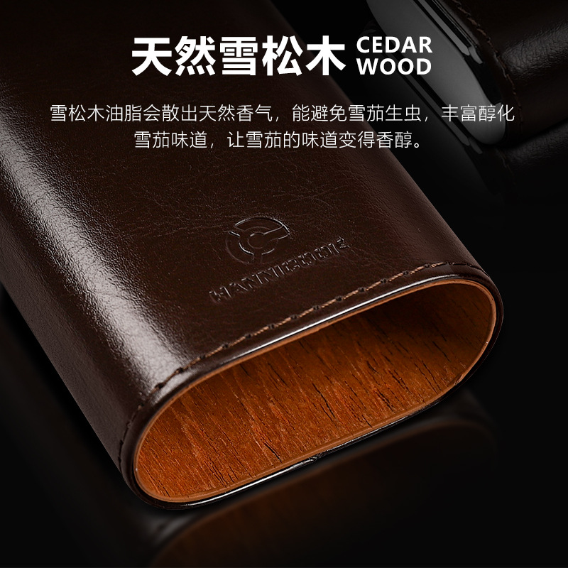 Estuche de cuero para cigarros HANNICOOK portátil, para 3 cigarros, forrado de cedro, estuche humidificador sellado