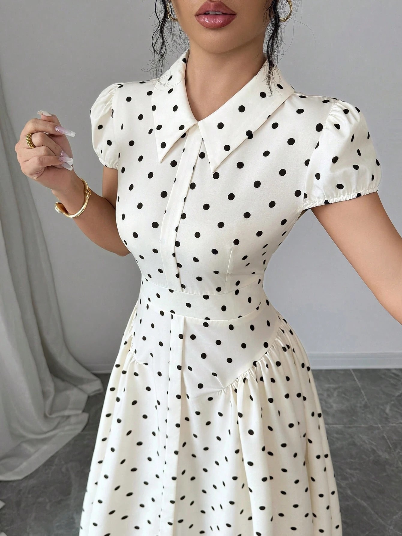 New Women's Polka Dot Dress Short Sleeve Summer Style French Retro Slimming Elegant Long Dress For Youthful Fashion_ecoleips.com