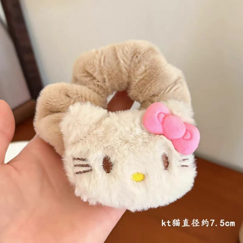 黑咖毛绒kt大肠发圈 ins可爱学生甜美少女心皮筋头饰饰品头绳马尾|undefined