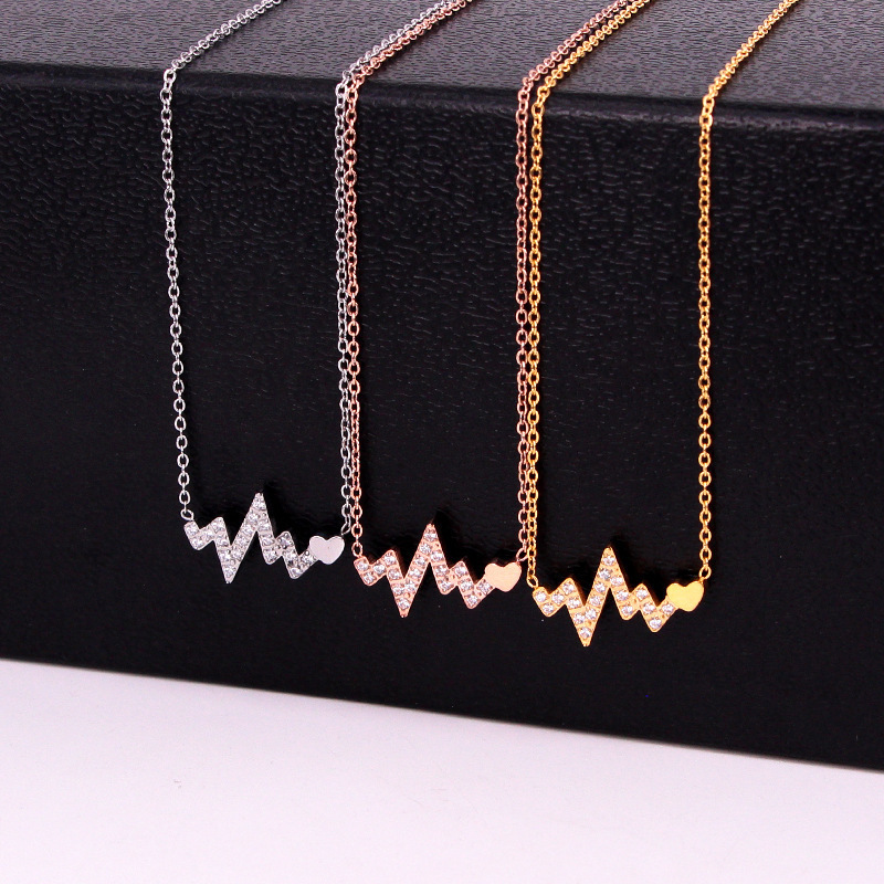 Collier pendentif ecg battement de cœur en strass ras de cou_voghion.com