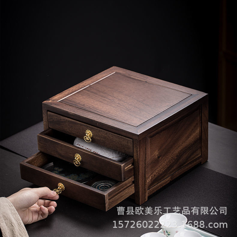 木制复古茶叶礼盒抽屉式普洱茶饼盒空盒中秋节礼品包装盒木盒