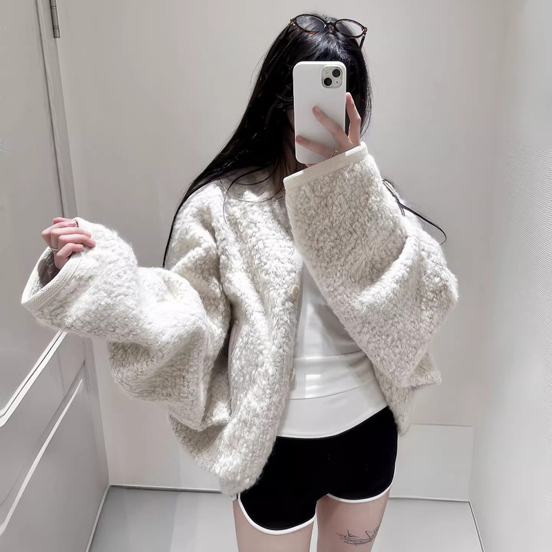 Original Fabric, Same Style as Dilraba Dilmurat and Ouyang Nana, Autumn and Winter Drop-Shoulder Loose Batwing Sleeve Wool Coat