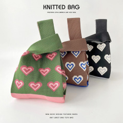 Cardigan-style backpack vest bag trendy knit multi-color heart single-shoulder hand-held casual versatile large capacity tote bag for women