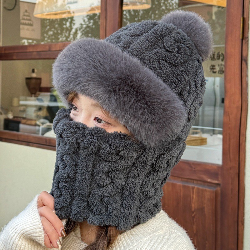 帽子女冬季骑车面罩全脸套头帽防风围脖加绒护耳包头套保暖一体帽|undefined