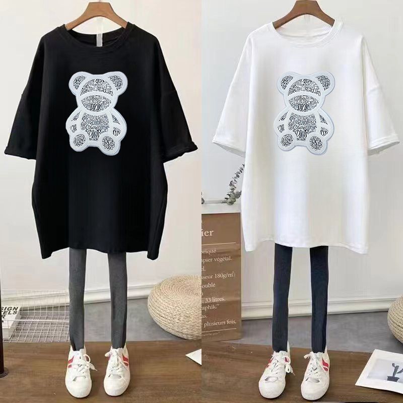 Summer chubby girl 150.00kg plus size Women's Half-sleeved Short-sleeved Loose Slimming Fat Sister T-shirt Cotton Mid-length Top
