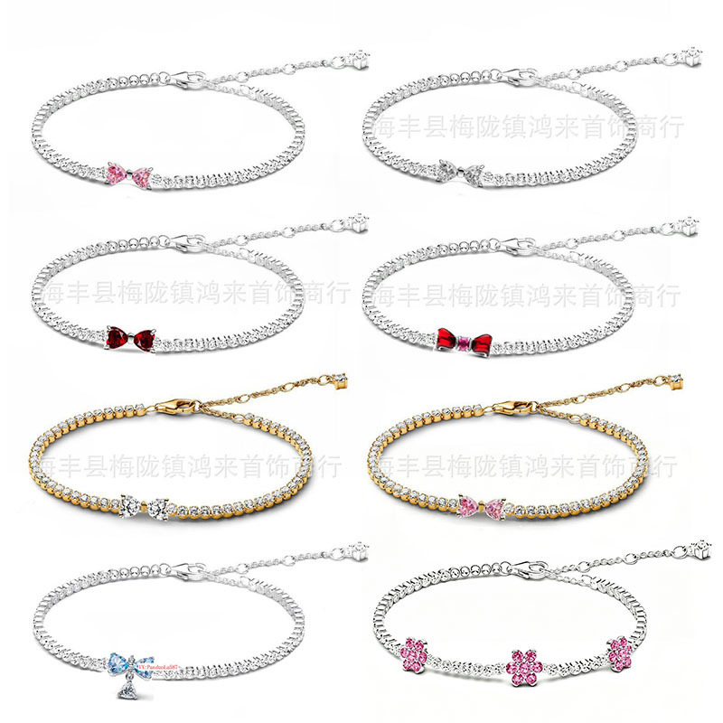 New Mexican Source Panjia S925 Silver-Plated Dense Chain Bowknot Tennis Adjustable Chain Red Gemstone Bracelet
