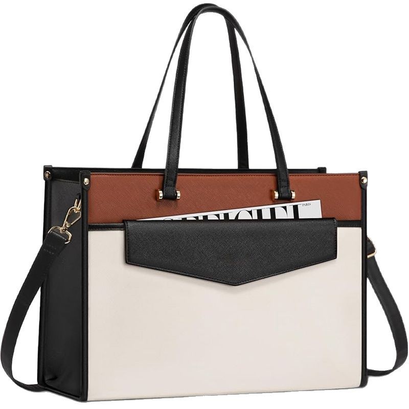 [Customized] PU Leather Women's Shoulder Bag Business Briefcase 15.6-inch Laptop Tote Bag - Thumbnail 5