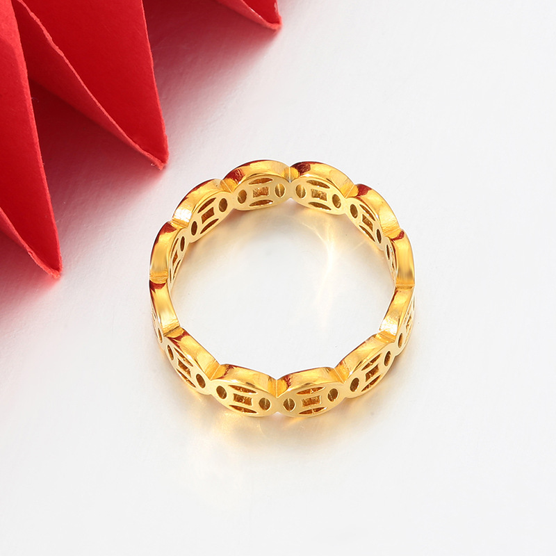 Xuping simple hueco anillo de moneda de cobre acero inoxidable 24k ligero anillo de lujo nicho al por mayor personalizado