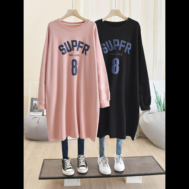 Maternity's Autumn Women's chubby girl Korean-style Loose Slimming Lazy Style Mid-length Cotton Base Shirt Hip Covering Sweater Long Sleeve