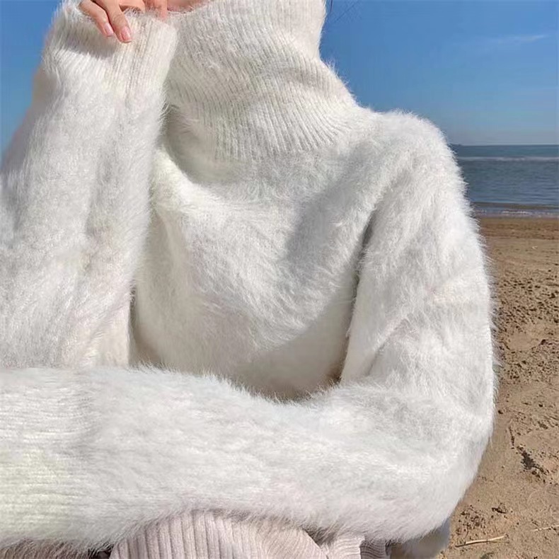 Flauschiger Damen Pullover Mit Stehkragen In Nerzfelloptik_voghion.com