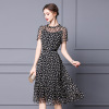 Zhili temperament dress thin print 2021 summer new holiday black waist slim medium length skirt