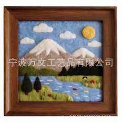 跨境羊毛毡戳戳乐DIY材料包唯美风景高山森林溪流油画12cm相框画