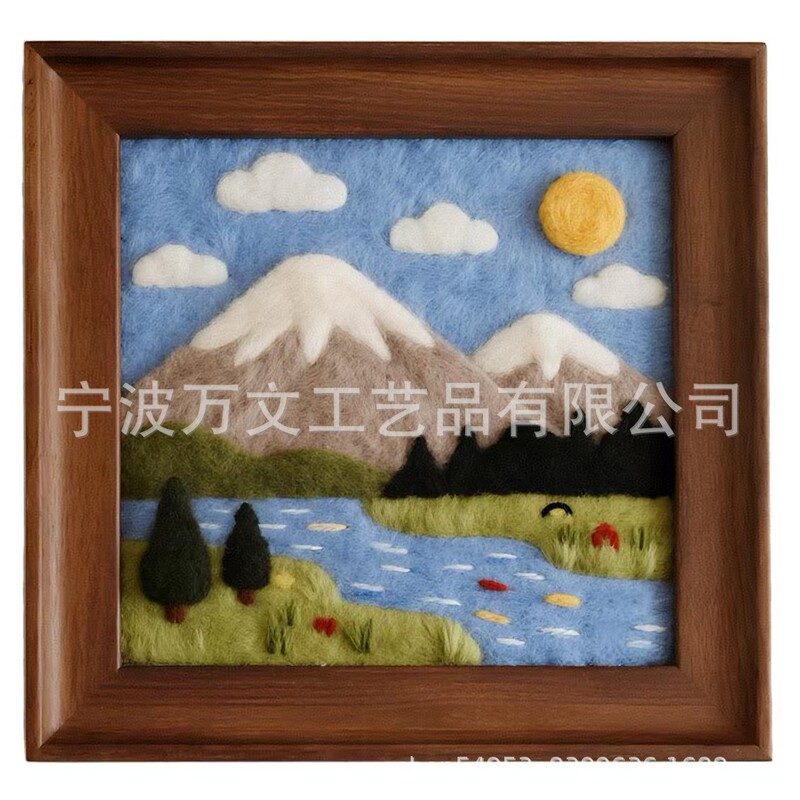 Cross-Border Wool Felt DIY Material Kit with Beautiful Scenery of Mountains, Forests, and Streams Oil Painting 12cm Photo Frame Painting