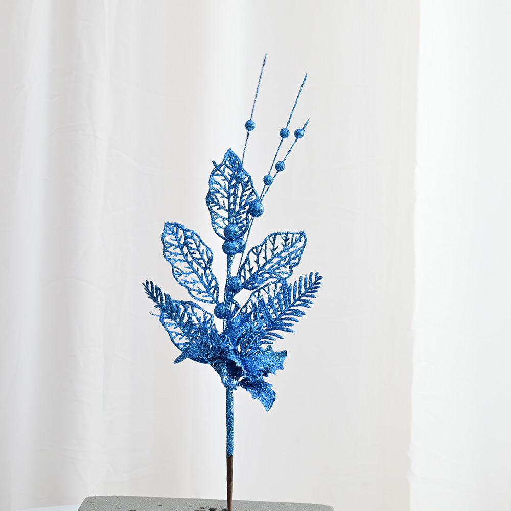 Decoración de árbol de Navidad con flores de polvo dorado, suministros para crear ambiente festivo, ramas simuladas, decoraciones de bayas, lirio de polvo dorado.