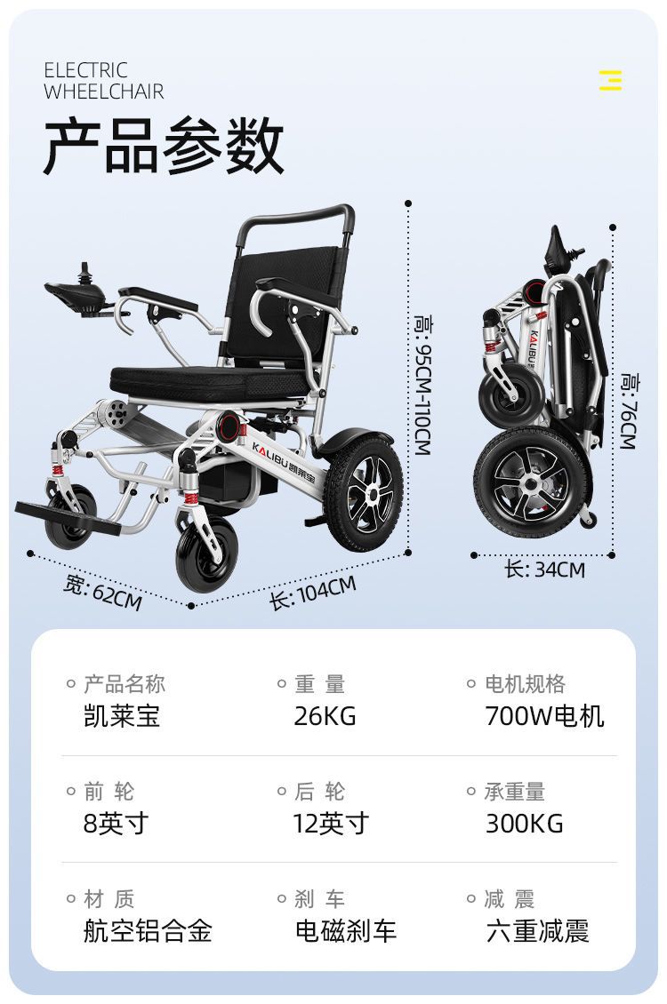 German Electric Wheelchair for Elderly and Disabled, Folding, Reclining