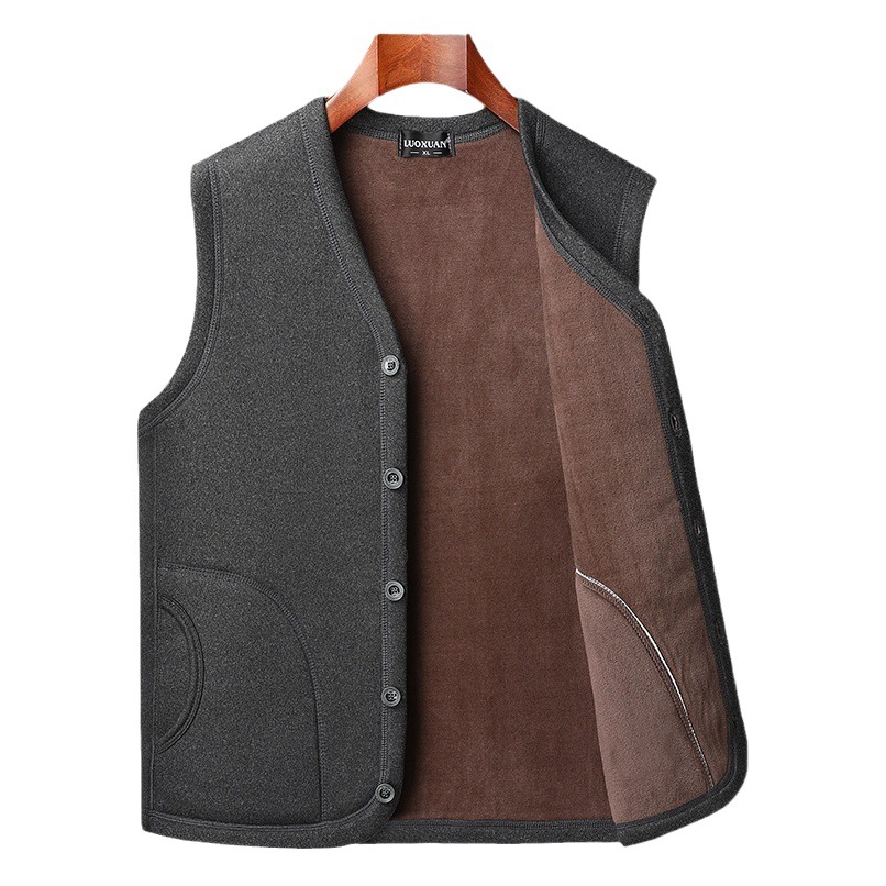 メンズベスト 中高年向け保温ベスト 裏起毛 厚手 パパ服 クロスボーダーカジュアル ベースレイヤーカーディガン おじいちゃんジャケット