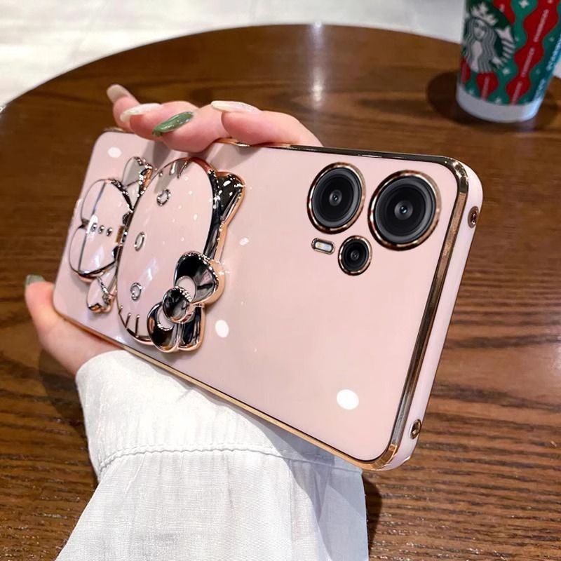 Applicable to Red Mi note12 mobile phone shell electroplated cat bracket makeup mirror red mi note11Pro silicone soft case