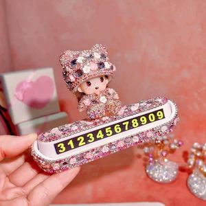 Car temporary parking number plate, car parking sign ornament, diamond-encrusted, popular style for girls