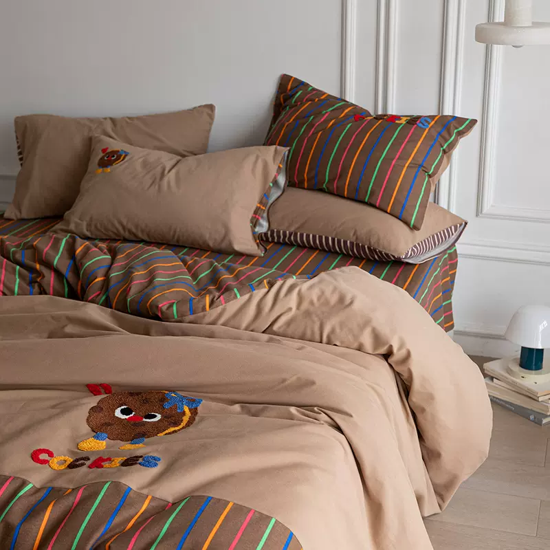秋冬卡通条纹格子加厚全棉磨毛四件套纯棉可爱床被套床笠床上用品