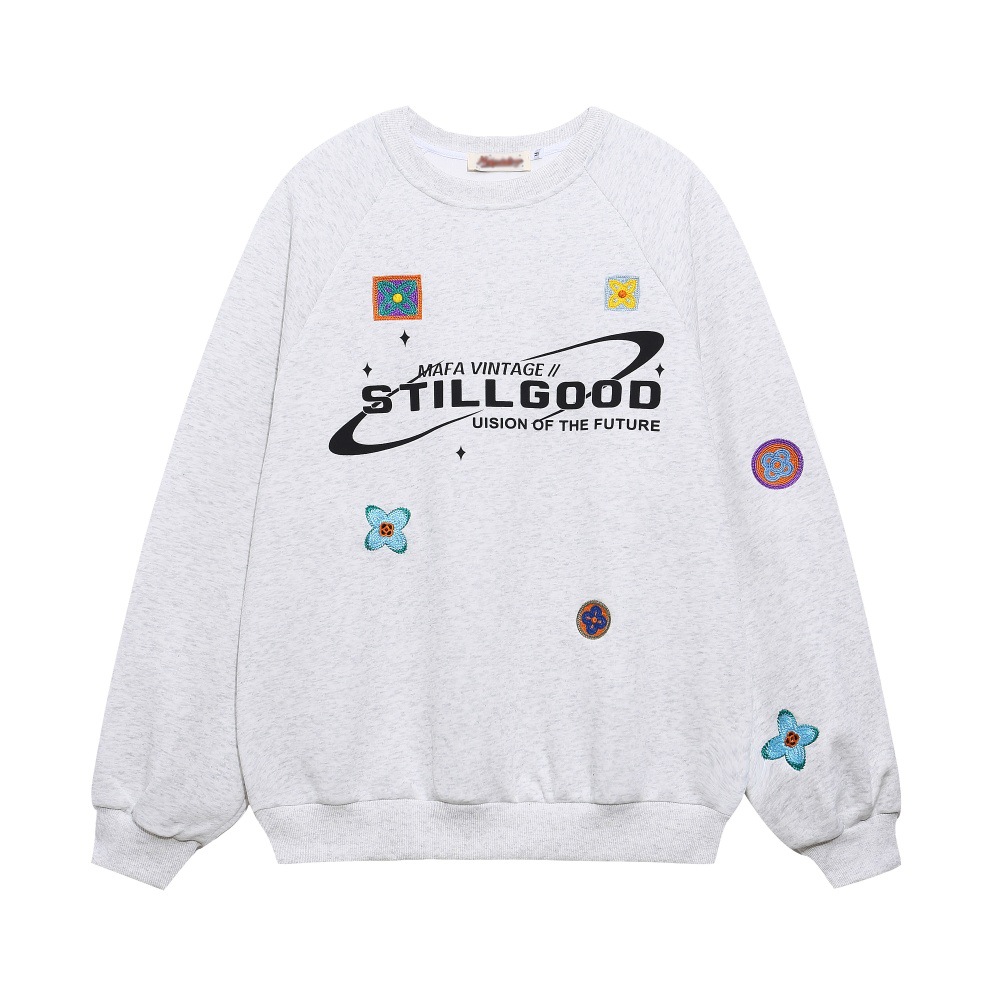 American Street Style Embroidered Letter Crew Neck Sweatshirt Loose Casual Long Sleeve Pullover Vibe Spring Autumn Men's_voghion.com