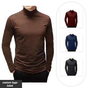 Amazon autumn and winter men's long-sleeved casual warm half turtleneck solid color slim T-shirt plus size bottoming shirt top