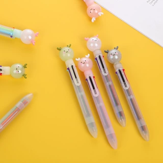 新款卡通学生中性笔 可爱比心鹿六色笔造型笔批发 黑色碳素笔水笔