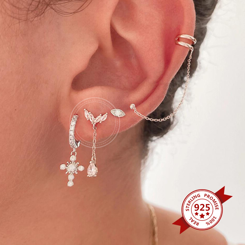 S925 Silver Needle Long Tassel Micro-inlaid Zircon Earrings display picture 4