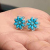 Retro turquoise earrings, diamond jewelry, boho style, with snowflakes, flowered, wholesale