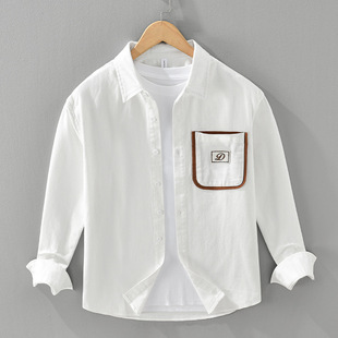 2319 American Hong Kong Style Pure Cotton Shirt Men's Spring & Fall Color Matching Patch Pocket Workwear Handsome Fashionable Youth Long-Sleeved Jacket