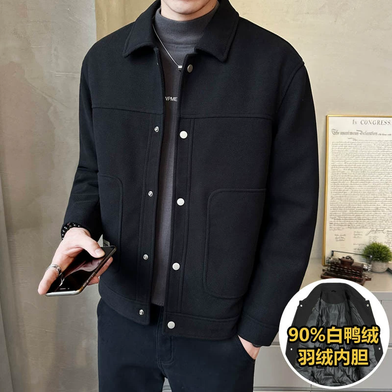Национальный стандарт 90 белый утиный пух мужской зимний шерстяной короткий тонкий пуховик с отворотом модный F6651