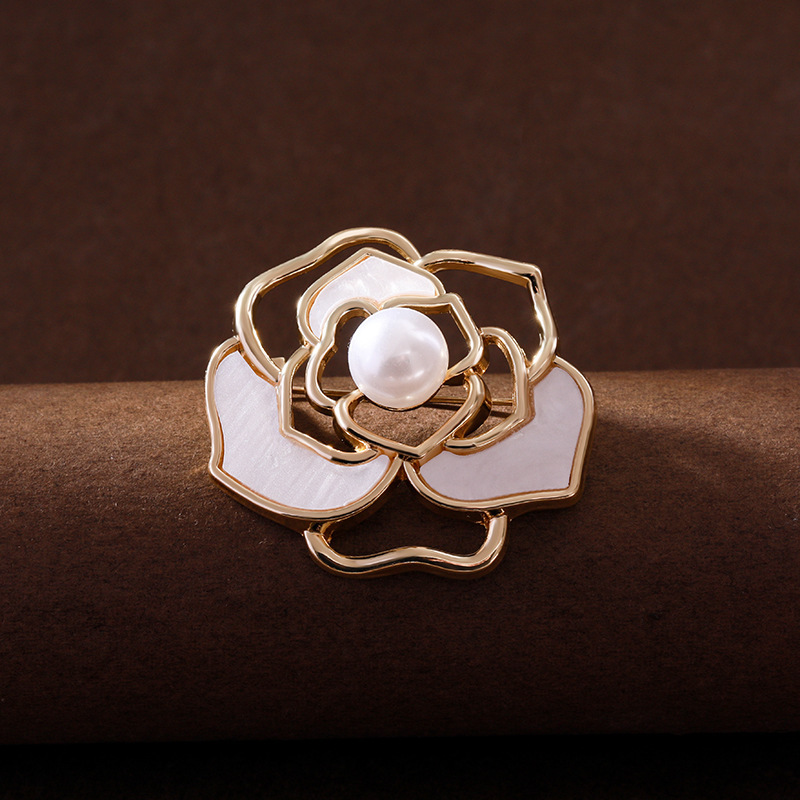 Elegante Kamelien Brosche Für Damen, Exquisites Filigranes Design_voghion.com