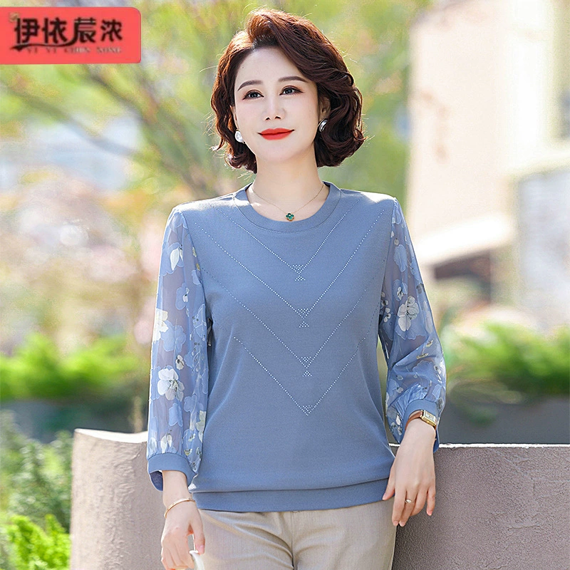 Одежда для женщин среднего возраста, тонкая футболка-топ с рукавами три четверти для 40-летних мам, элегантная рубашка с коротким рукавом в западном стиле для женщин