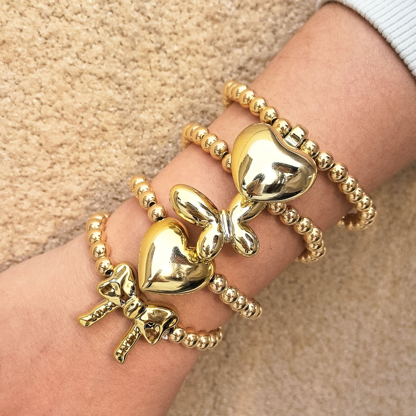 Unisex Gender Simple Style Heart Shape Bow Knot CCB Ball Chain Beaded Bracelets Wholesale