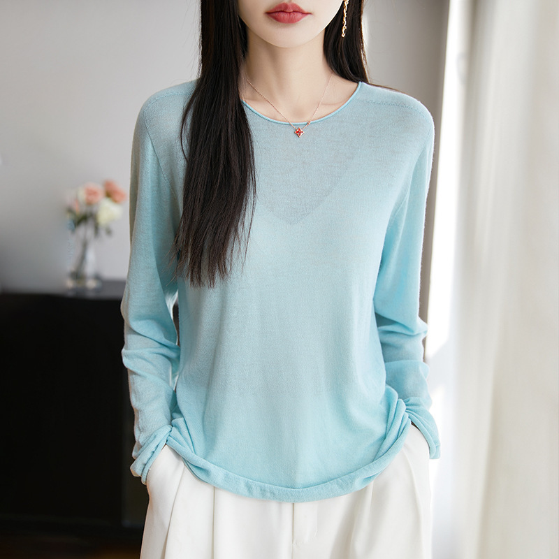 Early Spring 2025 New 60-Count Wool Sweater Thin Base Shirt Off-Shoulder Top Elegant Long-Sleeve Knitted Sweater