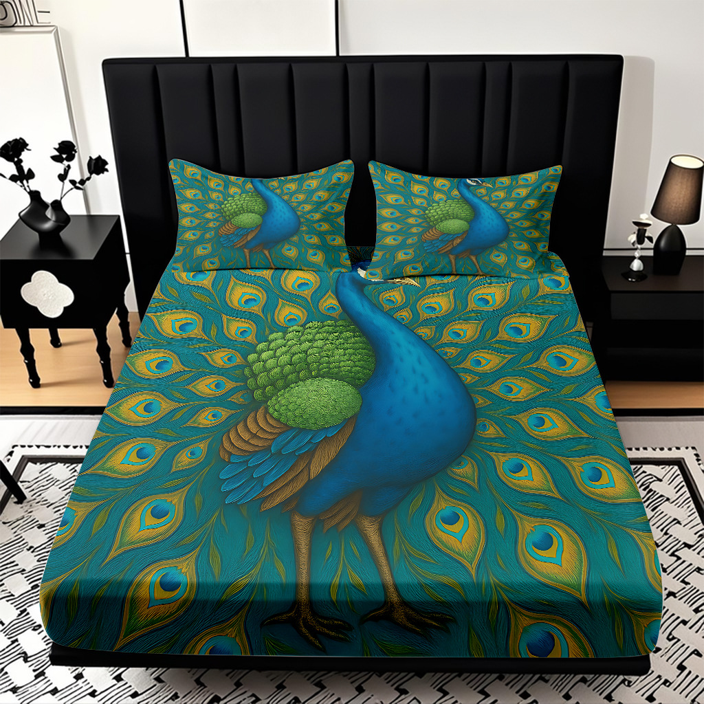 TEMU / JIT transfronterizo pro-skin Peacock serie de patrón de impresión digital de alta definición cama gazonas ropa de cama kit