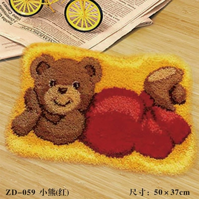 Mat Woolen Embroidery Cushion Floor Mat | Avtomobil döşəmə paspasları - zd059-red-bear-50cm-white-net-cross