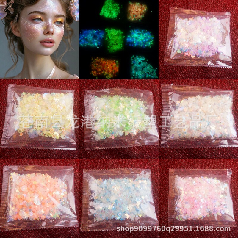 Luminous Multi-Color Soft Pottery Sequins Nail Art Jewelry Loose Powder Face Stickers Dyi Electronic Music Festival Neon Luminous Tattoo Stickers