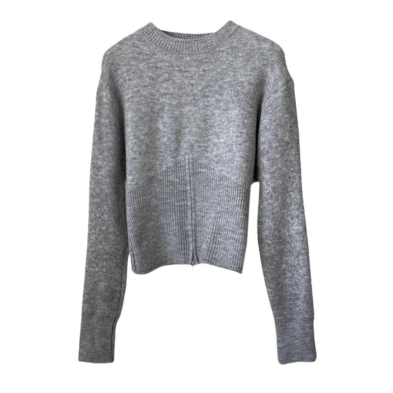 Design sweater with zipper with a round collar
