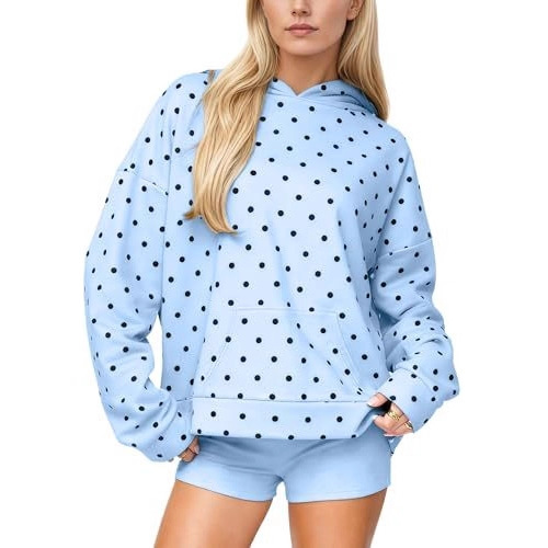 2025 Cross-Border Amazon New Women's Hooded Sweatshirt with Polka Dot Pattern Print Trendy Versatile Women's Top