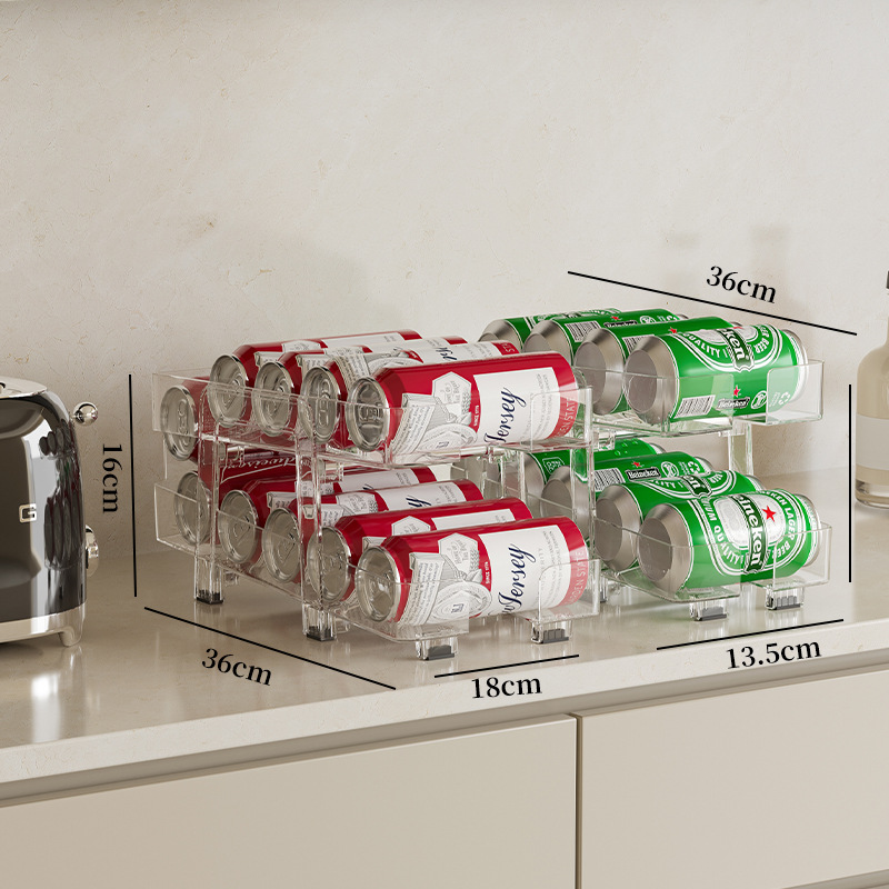 Artefacto de almacenamiento de refrigerador retráctil, relleno automático transparente de doble capa, estante de almacenamiento de bebidas, caja de almacenamiento de refrigerador