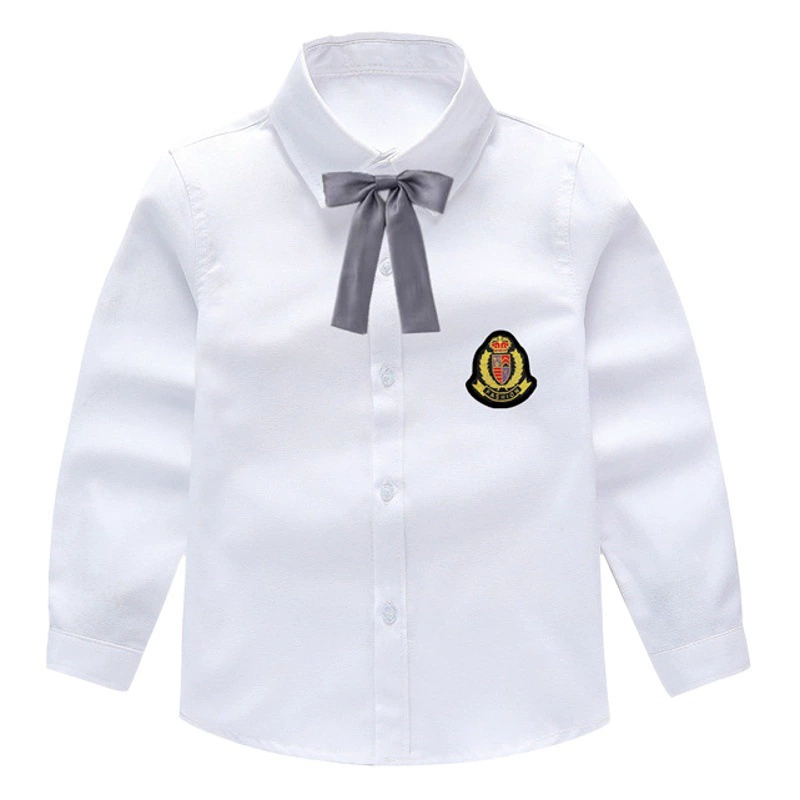 Детская белая рубашка с длинными рукавами Весенне-осенняя рубашка для девочек Белая рубашка Детская одежда для выступлений Школьная форма из чистого белого цвета для учеников начальной школы
