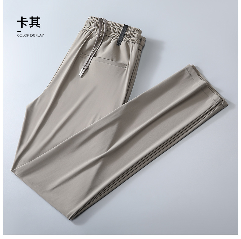 High-end ice silk casual dress pants for men, summer lightweight, breathable, drawstring, non-ironing straight-leg stretch business casual pants pic 14