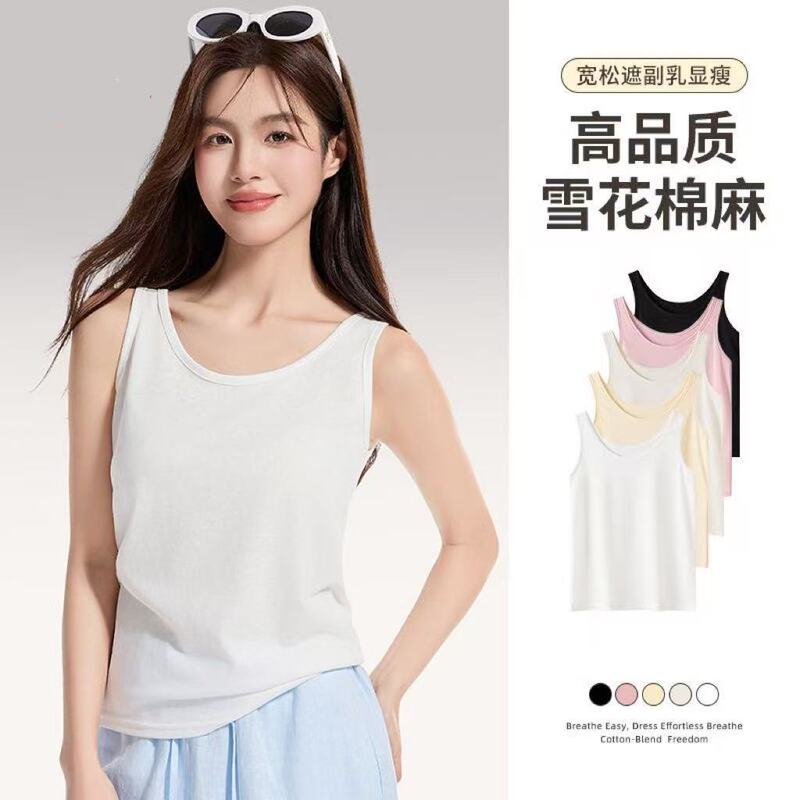 [Produced by a Large Factory] High-Quality Cotton and Linen Vest for Women in Summer, Loose Inner Wear, Sleeveless Bottoming Top, Trendy Outer Wear