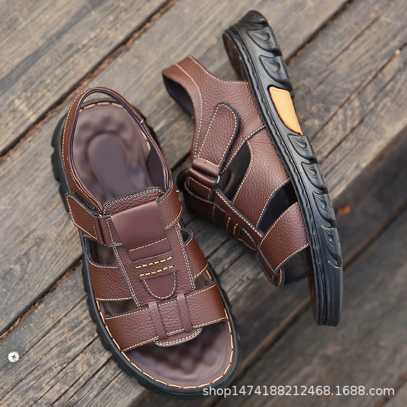 Сандалии мужские 2023 брендовые взрывы, Повседневная пляжная обувь, мужские Нескользящие сандалии из воловьей кожи, большие размеры, мужские 2512