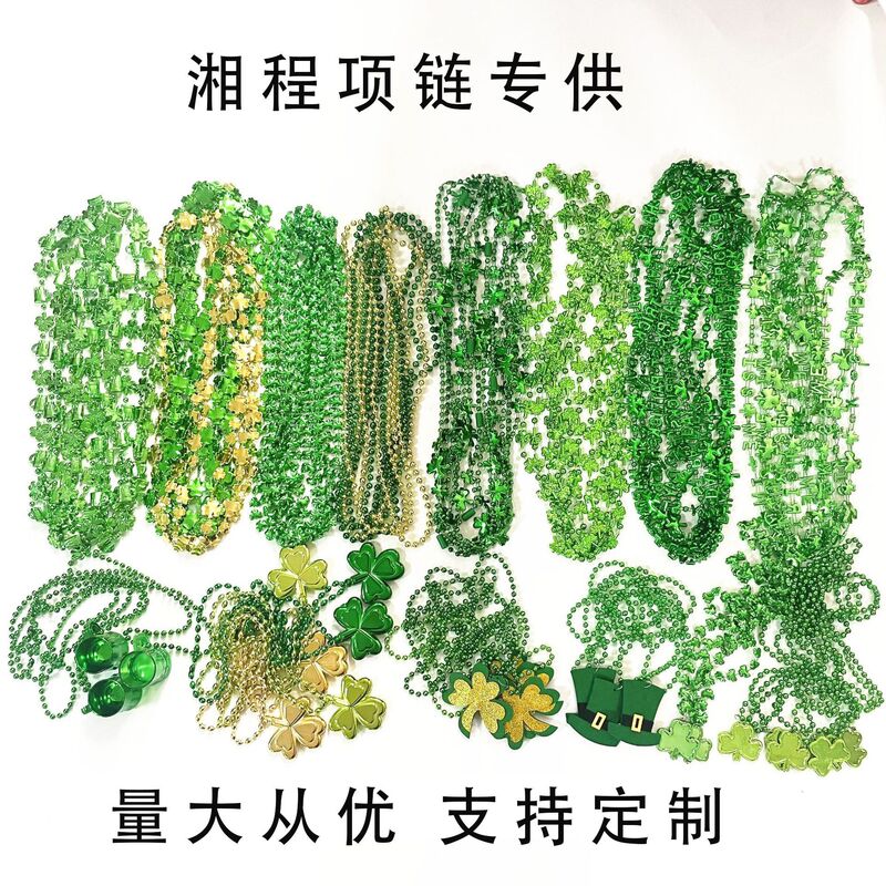 St. Patrick's Day Necklace Irish Festival Shamrock Necklace Costume Makeup Props Green Festival Necklace Cross-Border