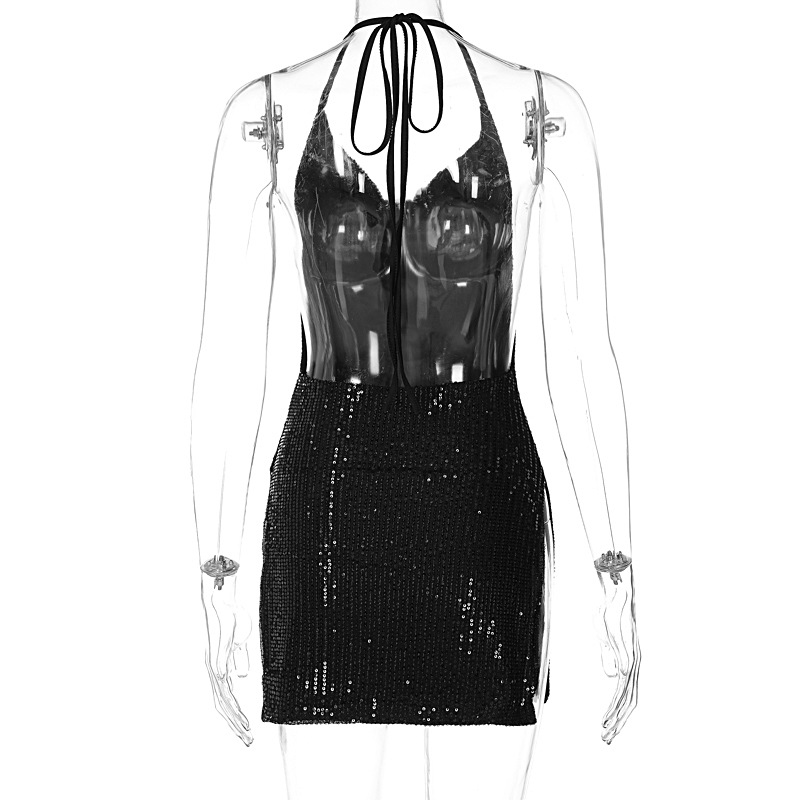 Women's Regular Dress Streetwear Halter Neck Sequins Hollow Out Sleeveless Solid Color Above Knee Nightclub Party Bar display picture 27