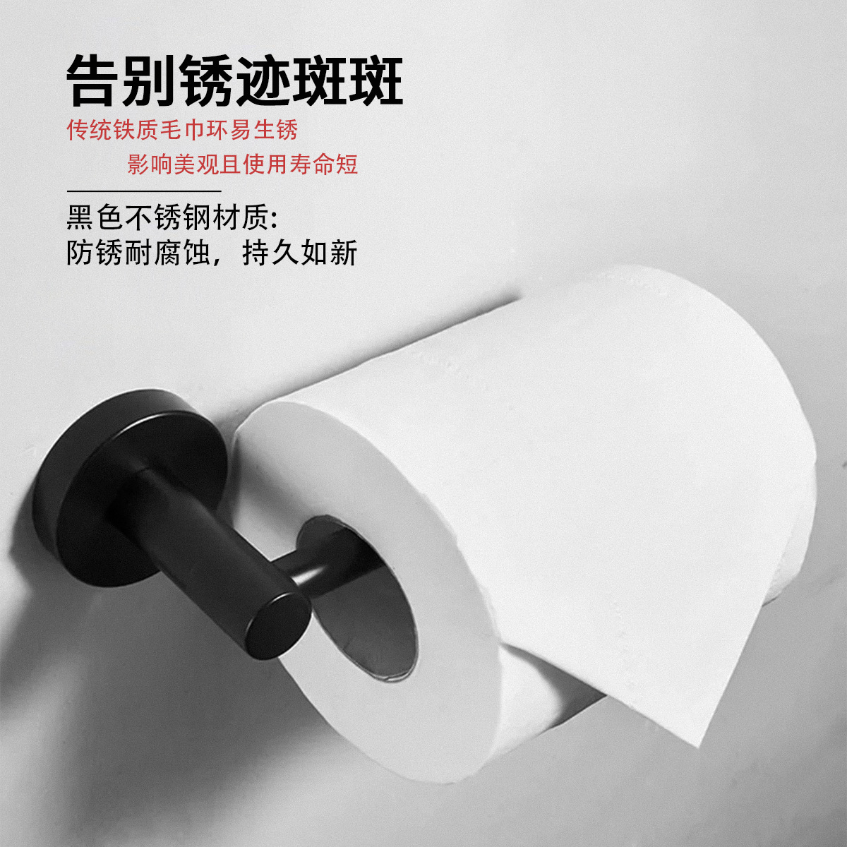 Directo de fábrica de acero inoxidable anillo de toalla de cocina y baño de hardware de papel higiénico estante de tejido negro Americano transfronterizo