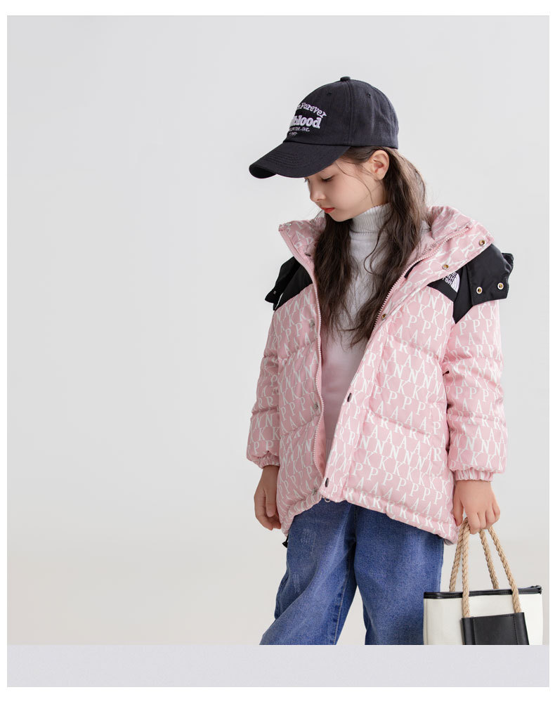 2023. aasta uus laste lühike, keskmise kuni suure suurusega poiste ja tüdrukute talvemantel valge pardiudusulgedega_voghion.com