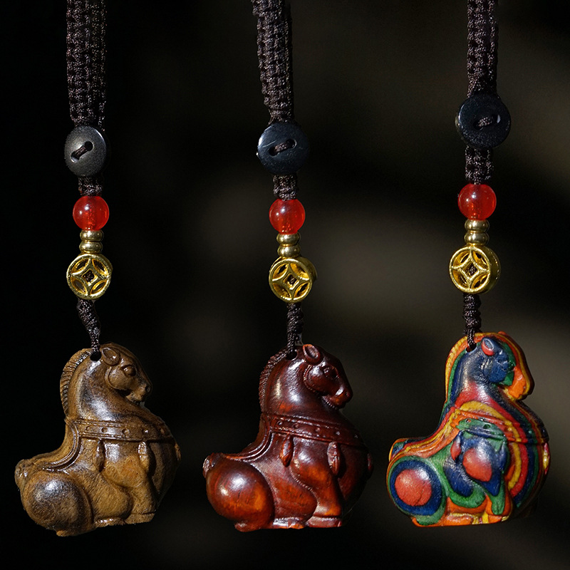 Xiaotangma Keychain Pendant, Sandalwood Carving, Wood Craft Small Pieces, Mobile Phone Car Buckle Crafts