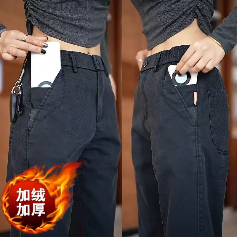Pantalones casuales de terciopelo para hombres otoño y invierno 2025 nuevos pantalones elásticos rectos sueltos y gruesos de marca de moda